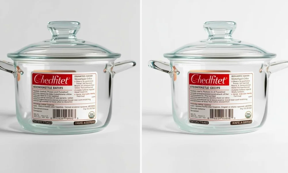 Glass cookware labeled as borosilicate compared with standard glass