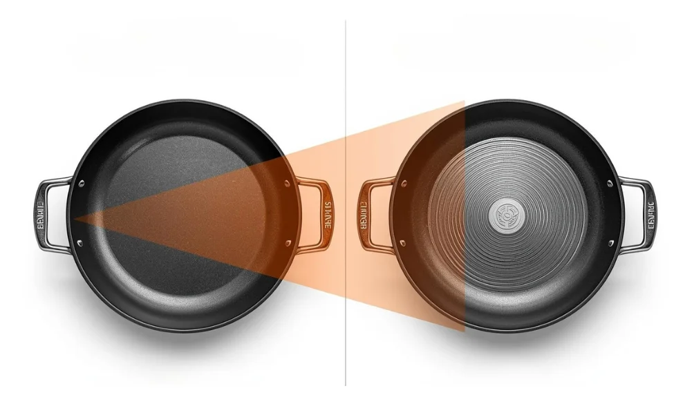 Cross-section showing differences in cookware base thickness