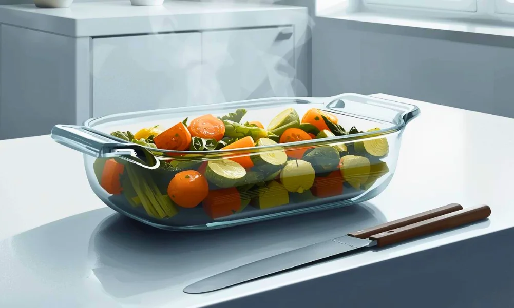 Glass casserole dish used for baked meals