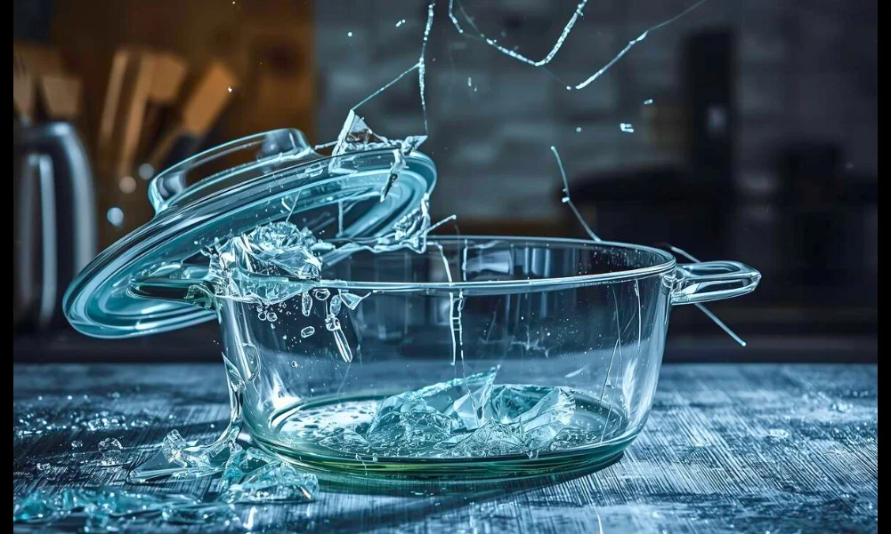 Cracked glass cookware caused by rapid temperature change
