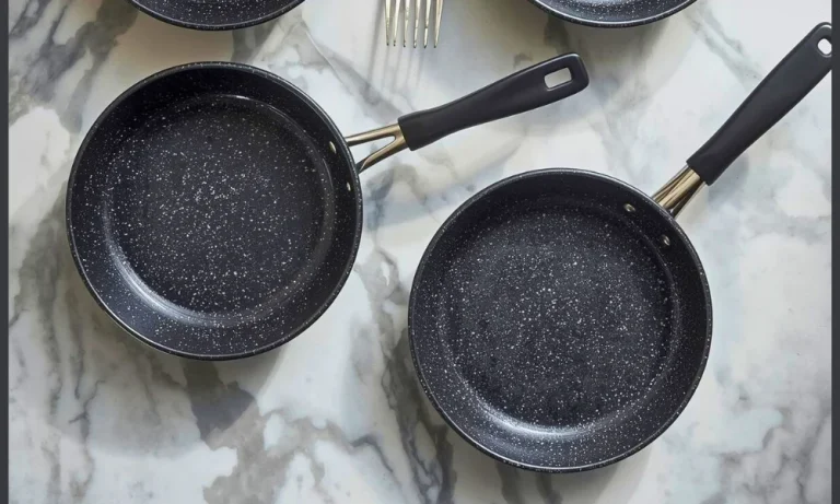 Speckled nonstick cookware surface designed to resemble stone
