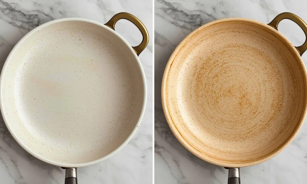 Comparison of new and worn ceramic cookware surfaces