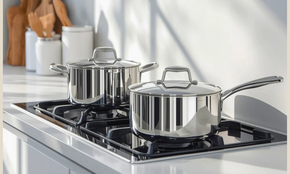 Cross section showing layered construction in stainless steel cookware