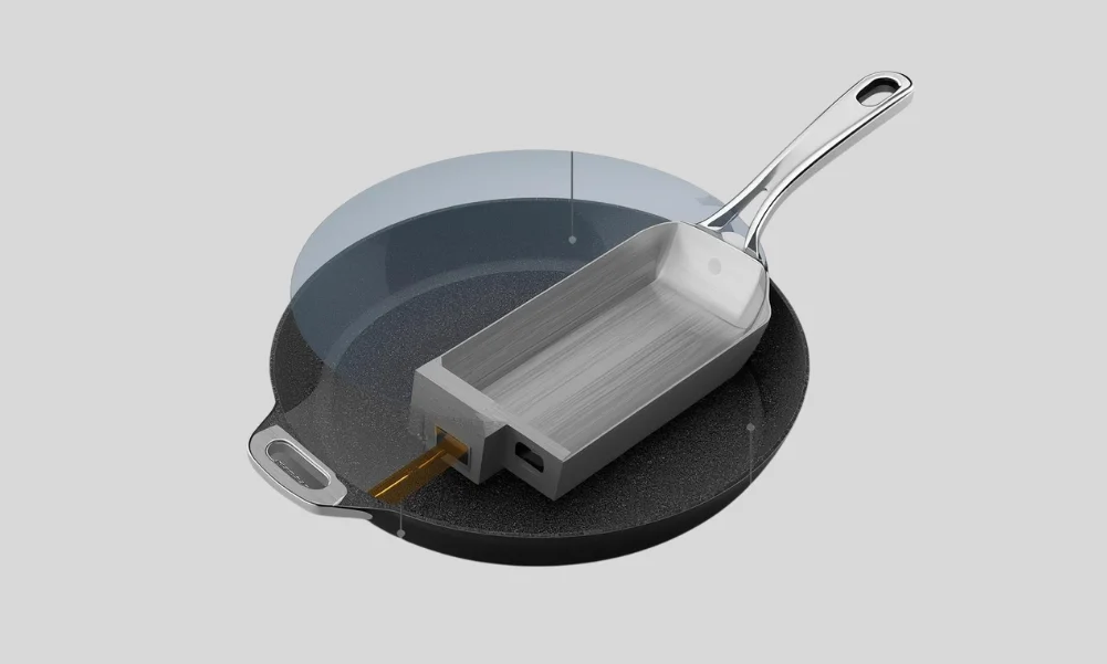 Cross-section showing reinforced non-stick coating on cookware