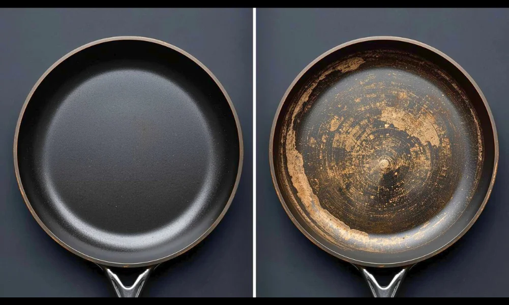 Comparison of new and worn Teflon-coated cookware surfaces