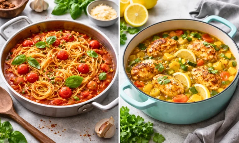 Acidic foods cooking in different cookware materials showing surface interaction.