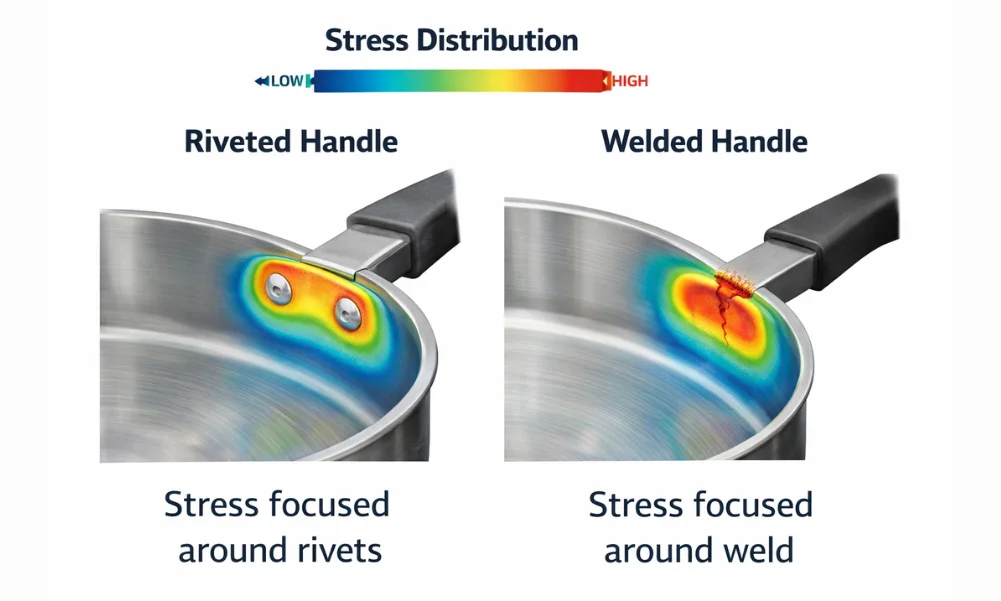 Stress distribution comparison between riveted and welded handles