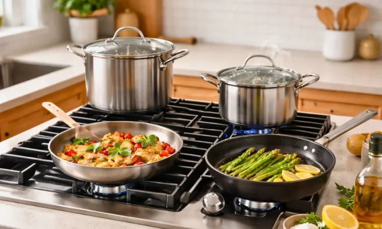 Cookware positioned on a stovetop showing stable base and handle placement.