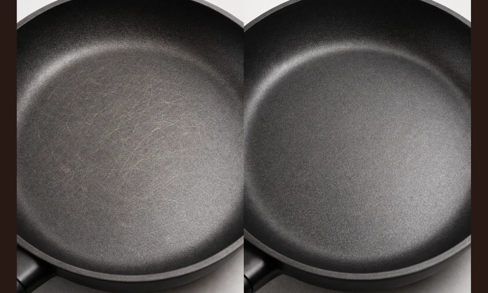 Comparison of cookware surfaces with different levels of cleaning-related wear