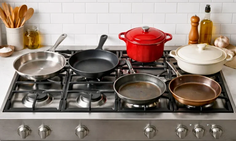 Empty cookware positioned on a stovetop before cooking begins