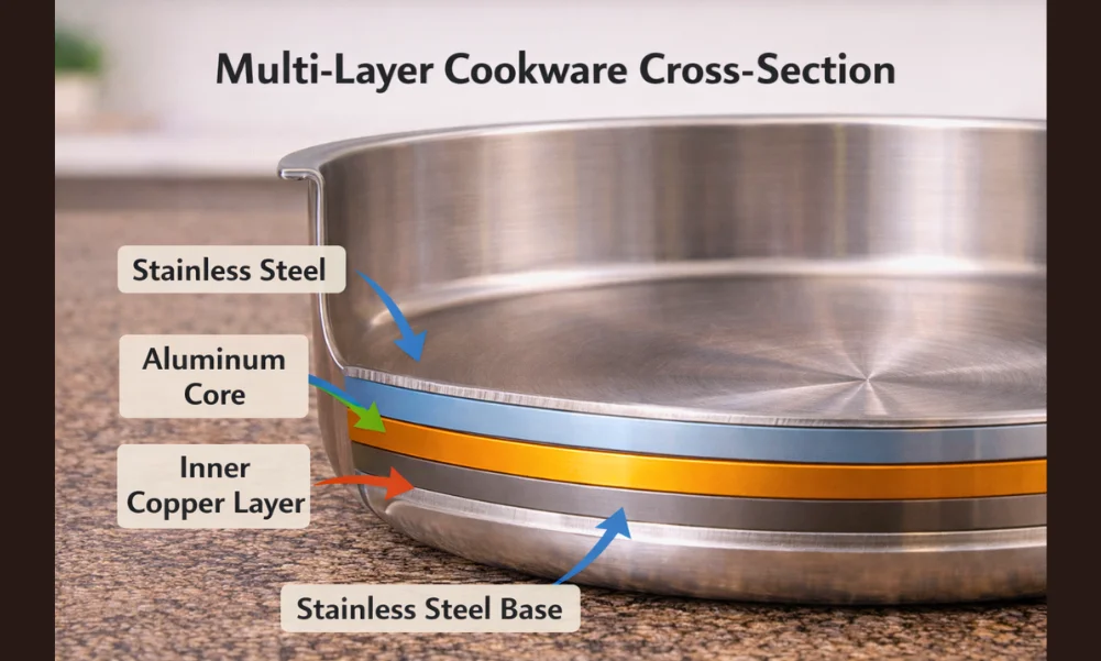 Cross-section showing layered cookware construction