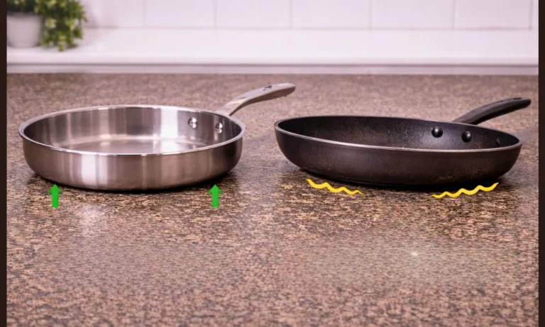 Cookware sitting flat compared with cookware that rocks on a flat surface