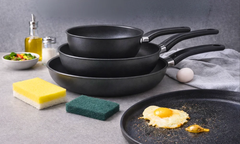 T-Fal cookware set with fried egg