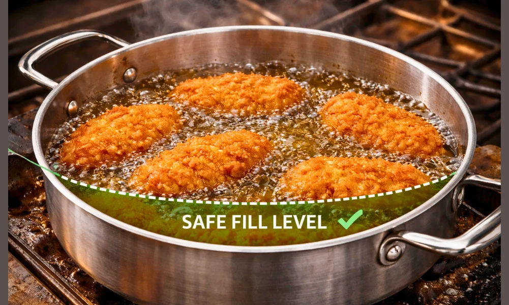 Cookware depth and stability during frying with hot oil