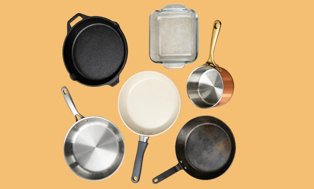 cookware materials comparison including stainless steel cast iron carbon steel ceramic nonstick copper and glass cookware